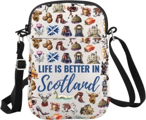 WCGXKO Scotland Souvenir Travel Gift Scotland Crossbody Bag Life Is Better in Scotland for Scotland Lover