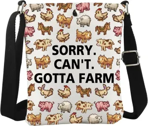 WCGXKO Valley Game Gift Sorry. Can’t. Gotta. Farm. Farming Country Adventure Gaming Crossbody Bag Video Game Lover Gift