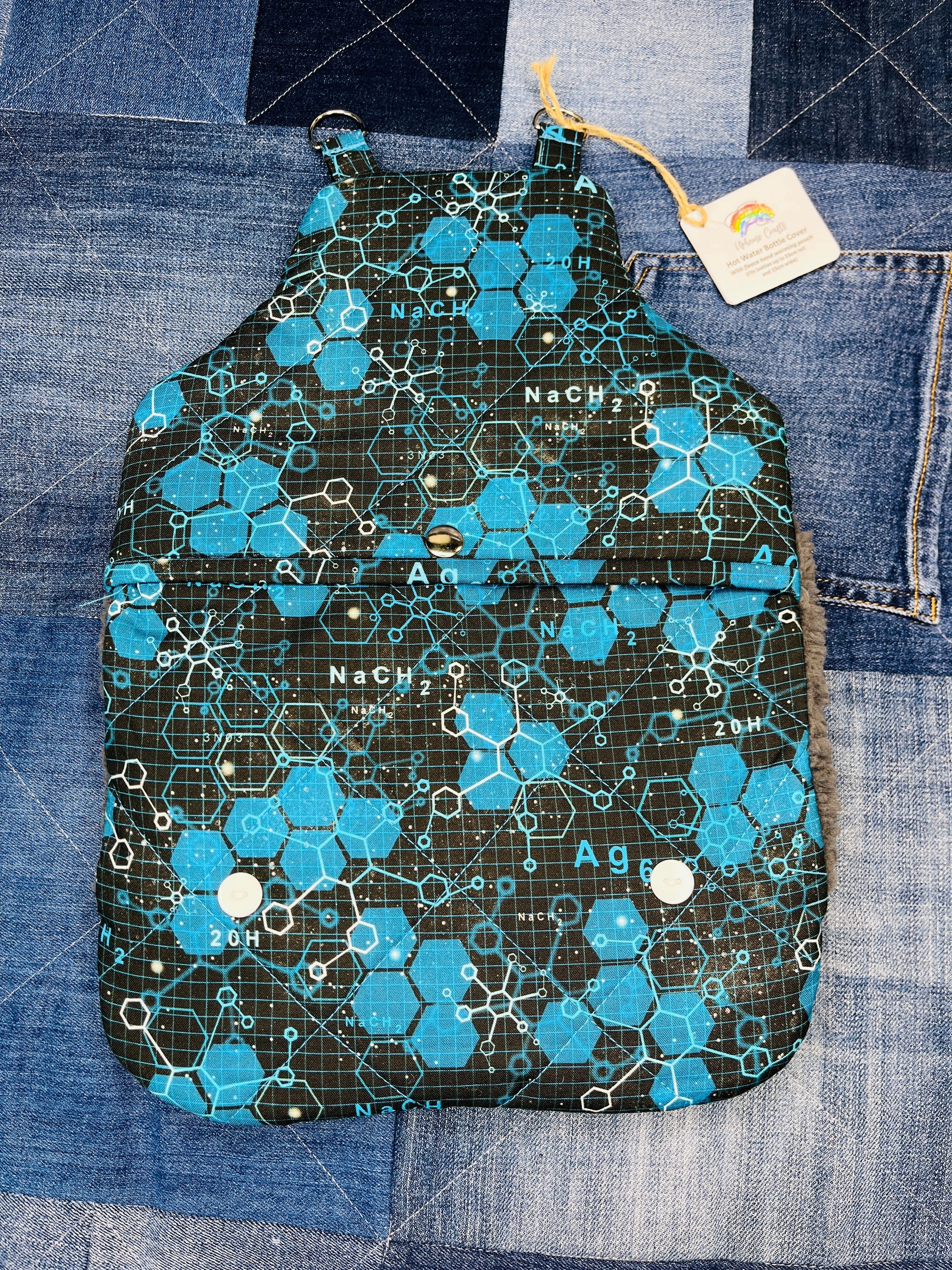 Wearable Hot Water Bottle Cover | Blue Black Science