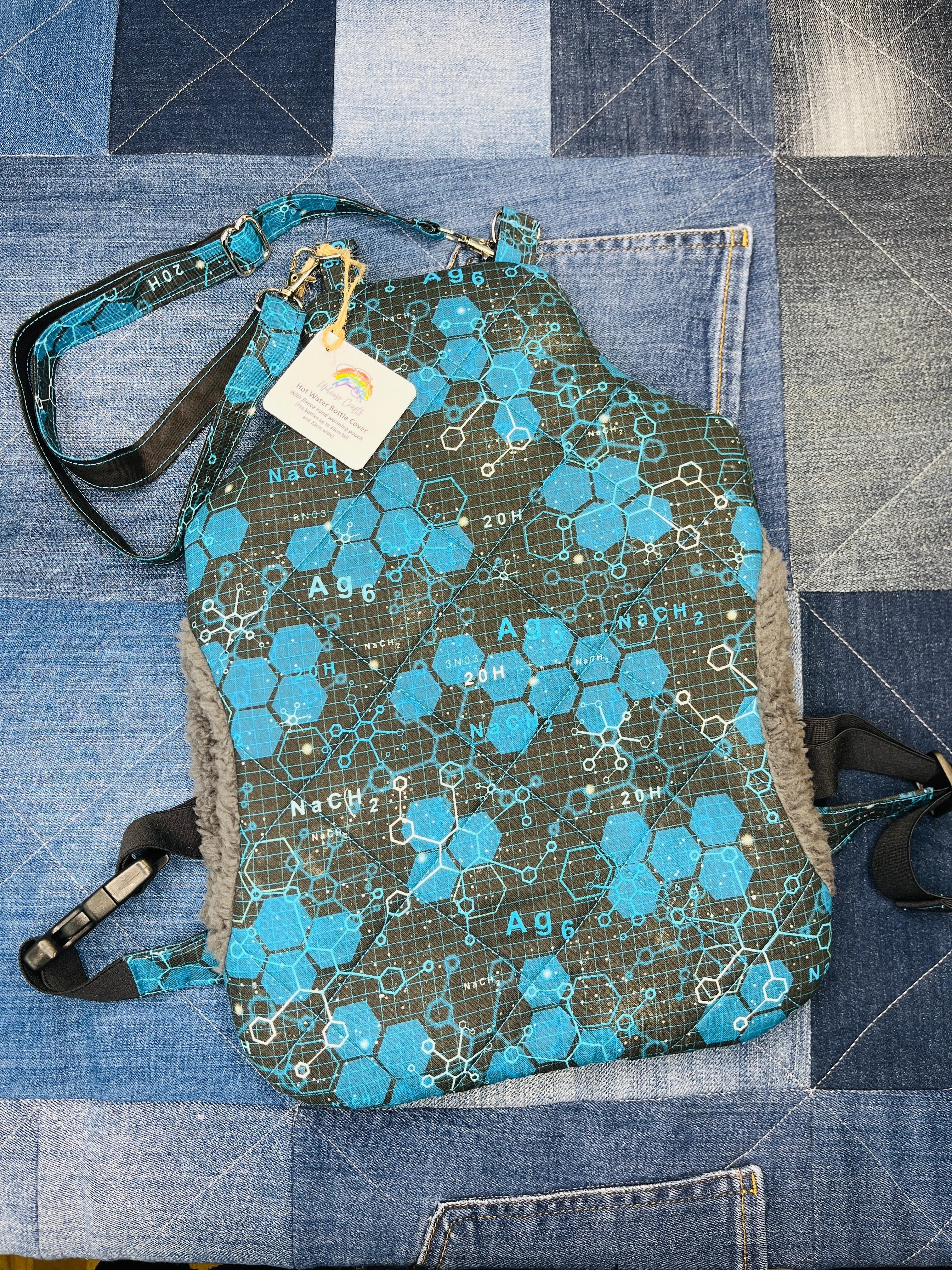 Wearable Hot Water Bottle Cover | Blue Black Science