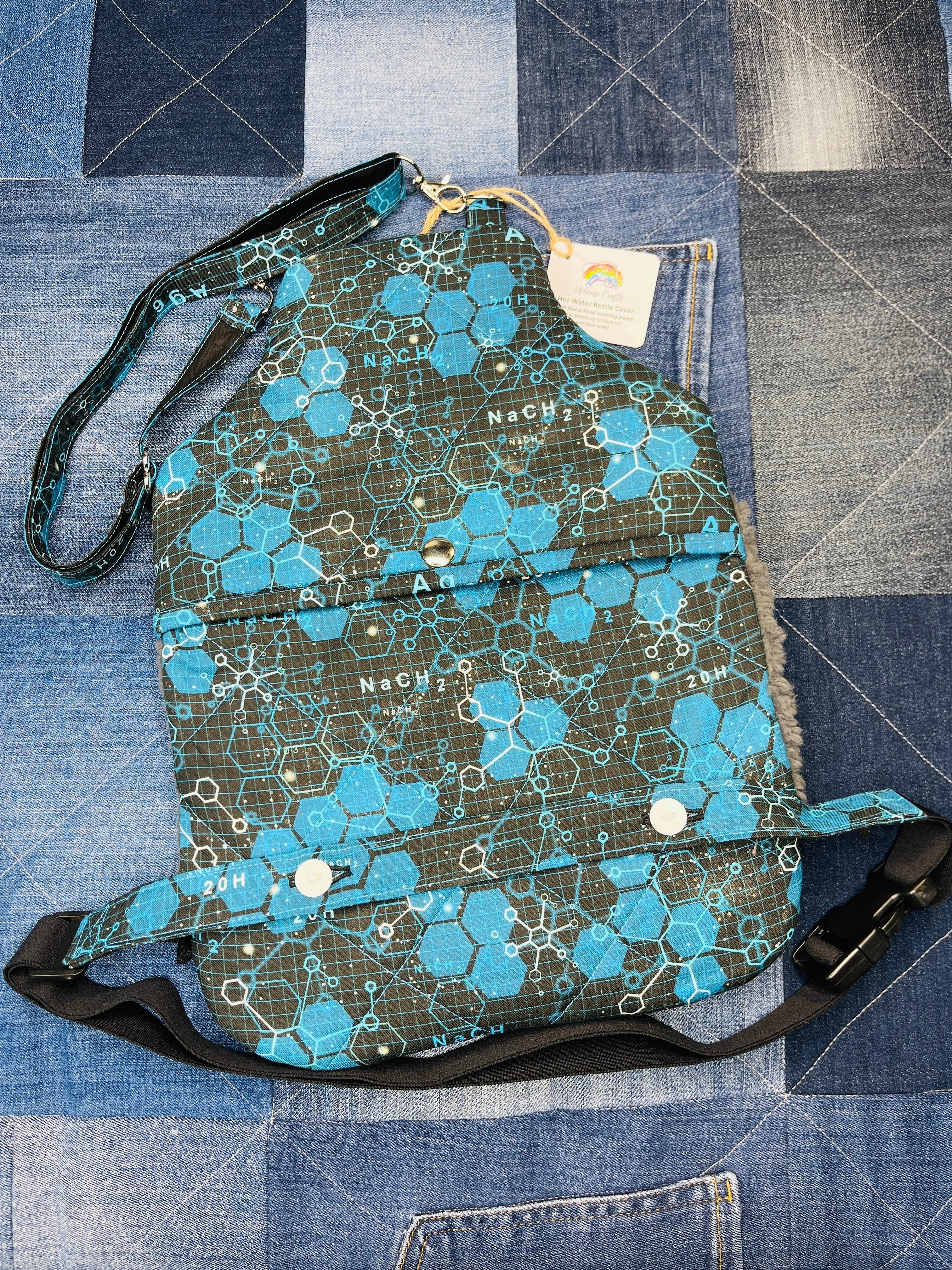 Wearable Hot Water Bottle Cover | Blue Black Science