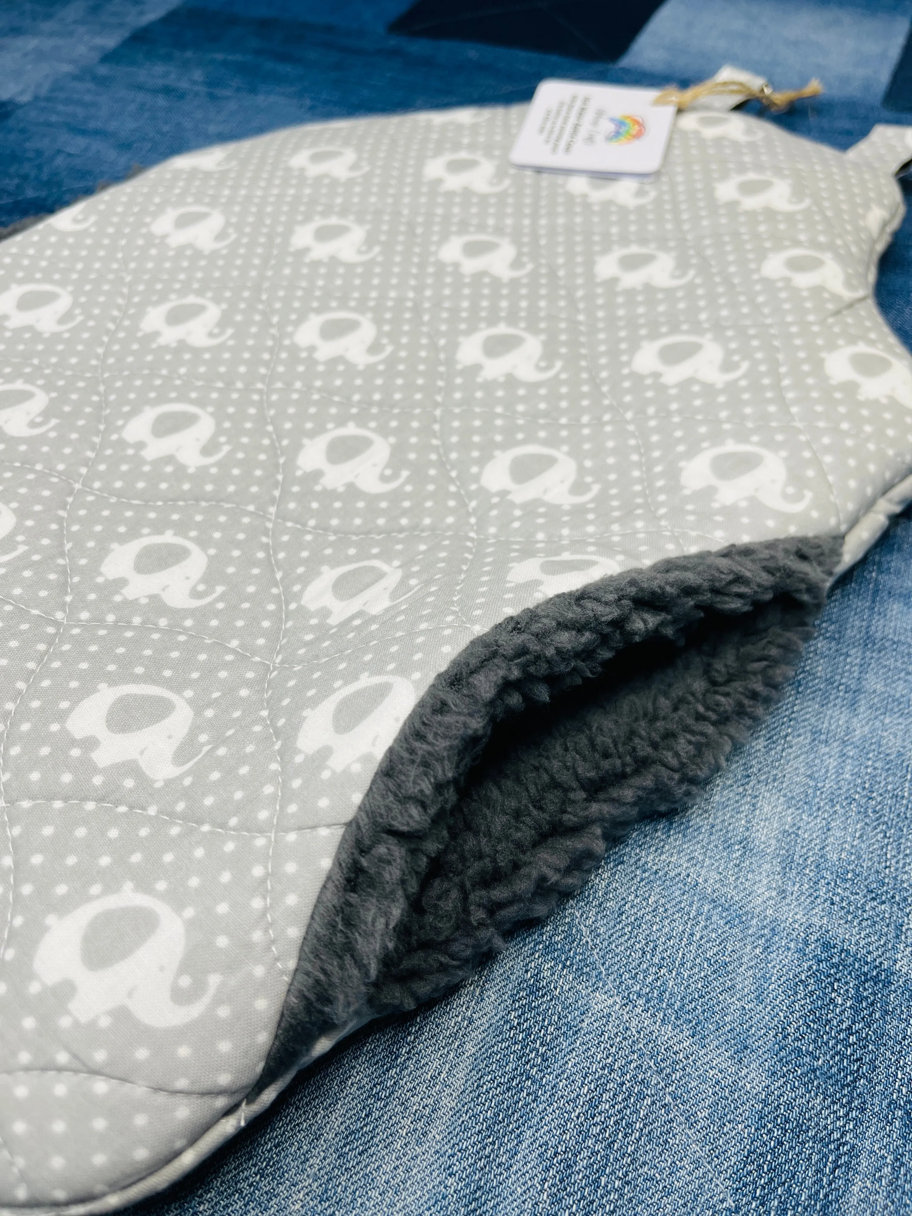 Wearable Hot Water Bottle Cover | Grey & White Elephant