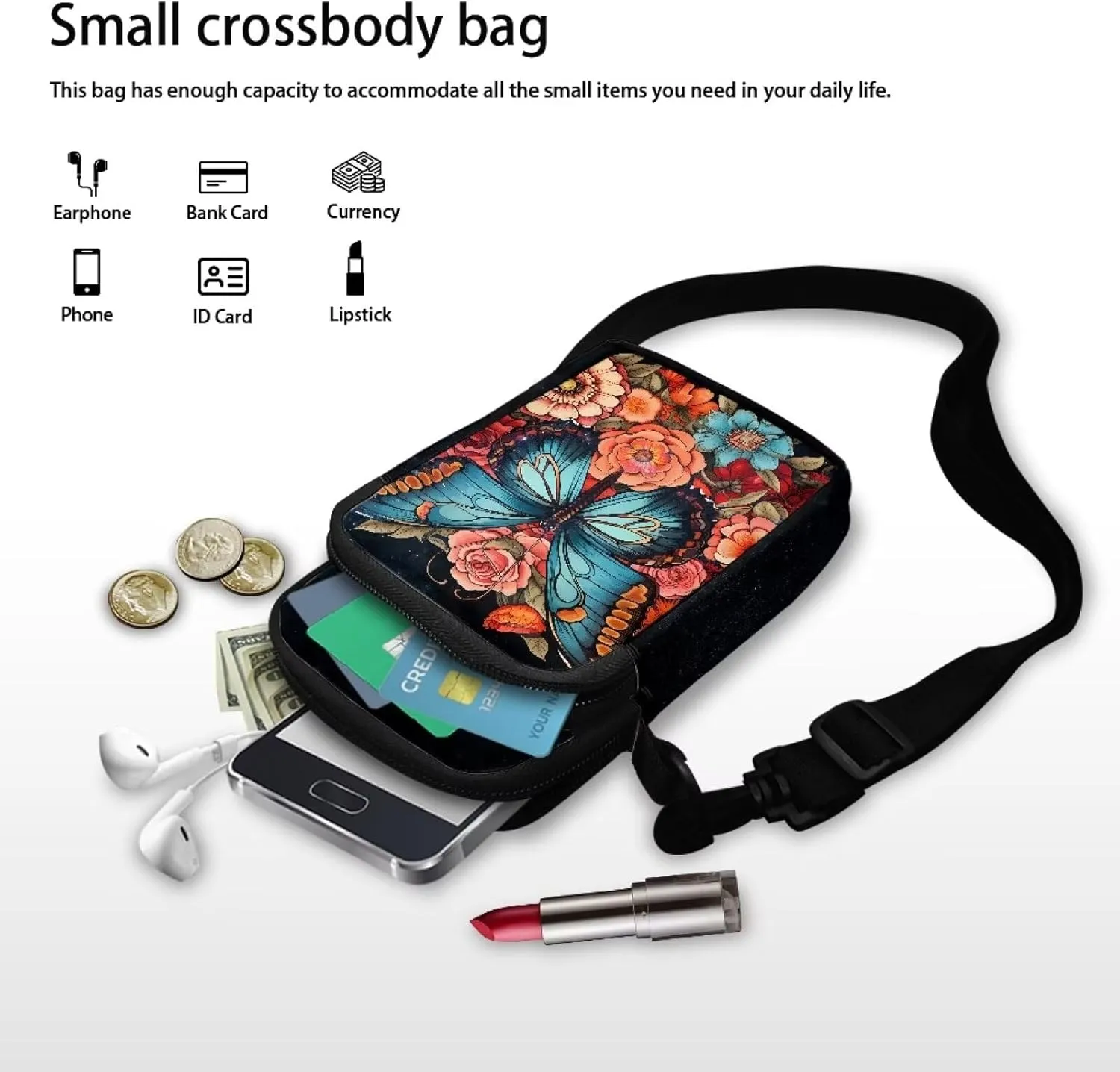 WELLFLYHOM Small Crossbody Bag for Women Phone Purse Messenger Pouch Mini Shoulder Handbag