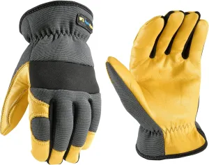 Wells Lamont Men's Slip On HydraHyde Water-Resistant Leather Palm Hybrid Work Gloves,Gray, Large 3241L (Pack of 1)