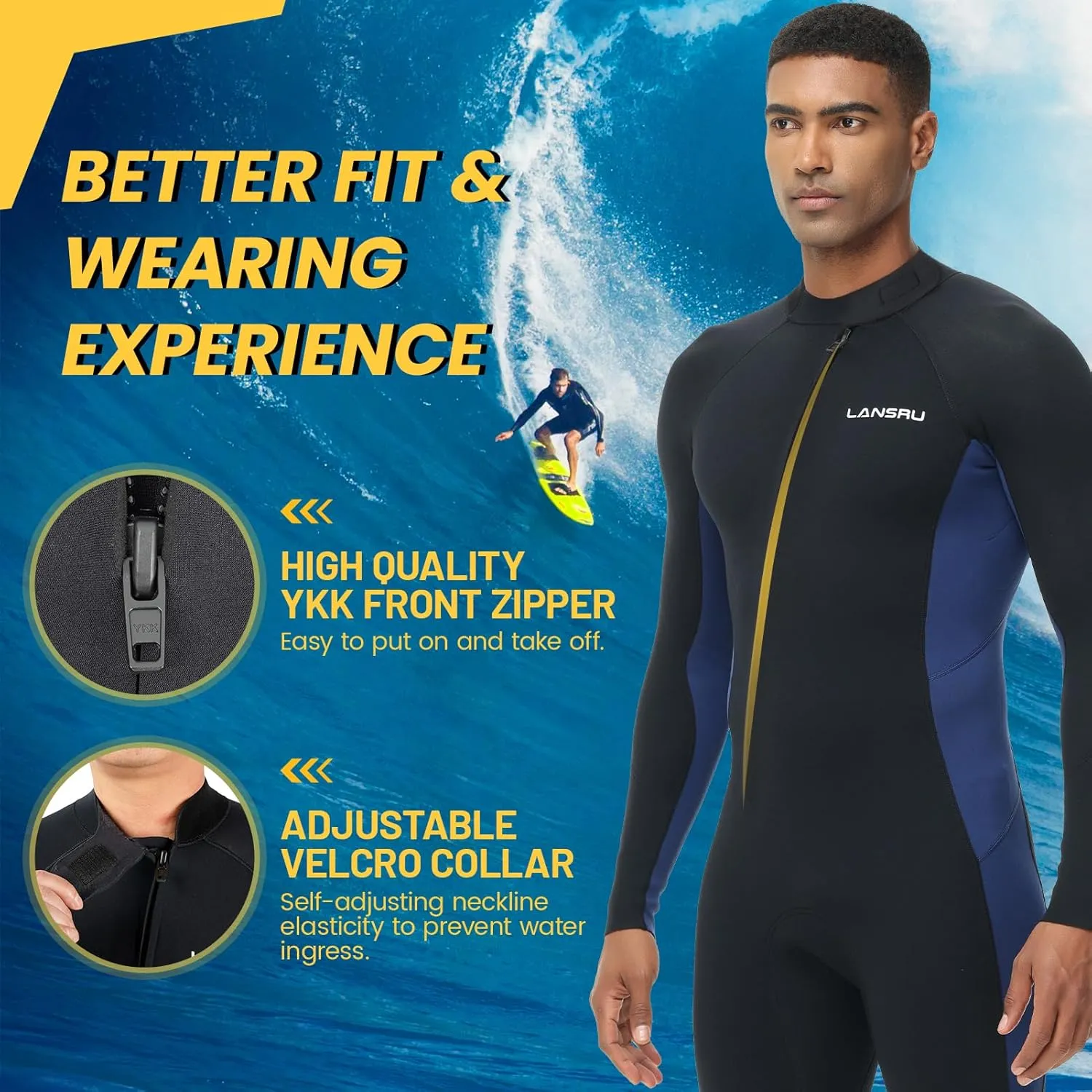 Wetsuit, 5/4mm Upgrade CR Neoprene Wetsuits for Men and Women, Ideal Thermal Wet Suit in Cold Water, Front Zip for Surfing Snorkeling Diving Swimming