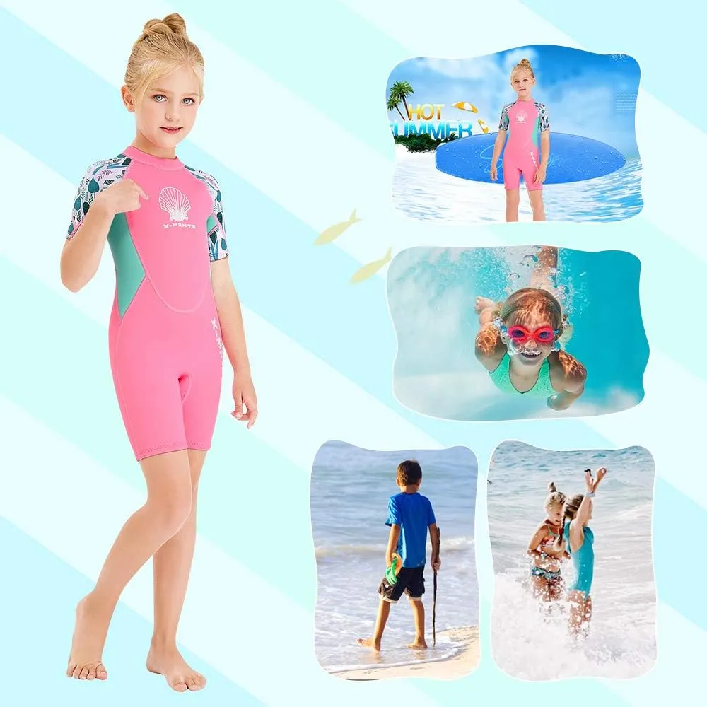 Wetsuit Kids Shorty Neoprene Thermal Diving Swimsuit 2.5MM for Girls Boys Youth Teen Toddler Child, One Piece Children Rash Guard Swimming Suit UV Protection Sunsuit for Surfing