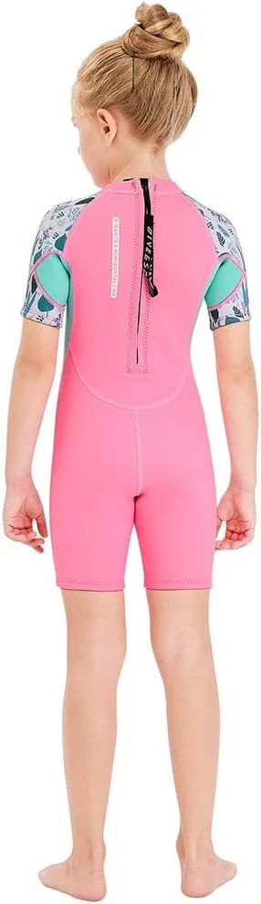 Wetsuit Kids Shorty Neoprene Thermal Diving Swimsuit 2.5MM for Girls Boys Youth Teen Toddler Child, One Piece Children Rash Guard Swimming Suit UV Protection Sunsuit for Surfing
