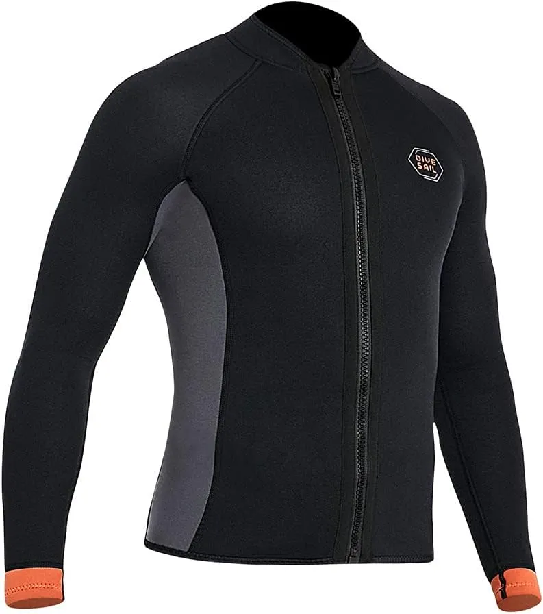 Wetsuit Top Jacket Women Men 3MM Neoprene Long Sleeve Dive Scuba Wet Suit Shirt, 2MM 1.5MM Warm Front Zipper Wetsuits Shirts Vest Surfing Swimming Snorkeling Kayaking Suit in Cold Water Sports