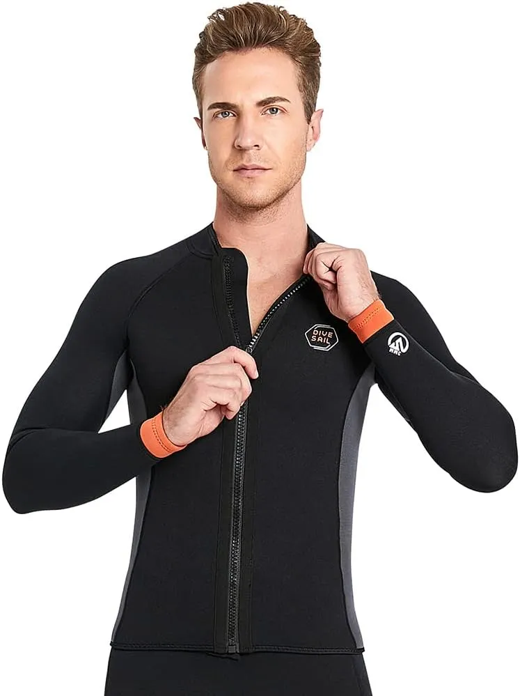 Wetsuit Top Jacket Women Men 3MM Neoprene Long Sleeve Dive Scuba Wet Suit Shirt, 2MM 1.5MM Warm Front Zipper Wetsuits Shirts Vest Surfing Swimming Snorkeling Kayaking Suit in Cold Water Sports