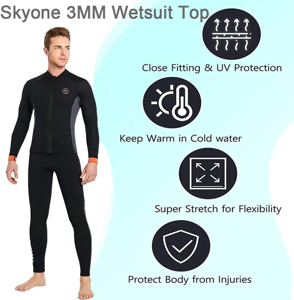 Wetsuit Top Jacket Women Men 3MM Neoprene Long Sleeve Dive Scuba Wet Suit Shirt, 2MM 1.5MM Warm Front Zipper Wetsuits Shirts Vest Surfing Swimming Snorkeling Kayaking Suit in Cold Water Sports
