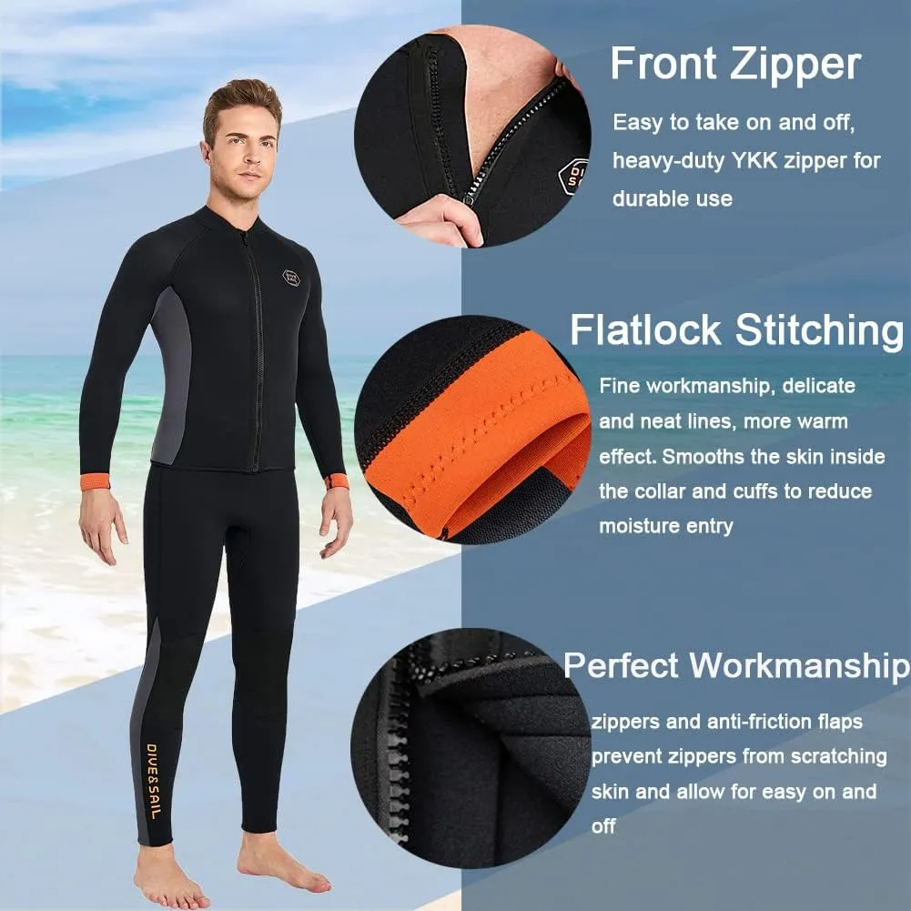 Wetsuit Top Jacket Women Men 3MM Neoprene Long Sleeve Dive Scuba Wet Suit Shirt, 2MM 1.5MM Warm Front Zipper Wetsuits Shirts Vest Surfing Swimming Snorkeling Kayaking Suit in Cold Water Sports