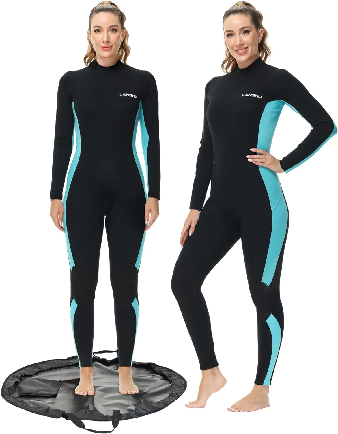 Wetsuits with Waterproof Changing Mat Bag, Upgrade CR Neoprene 3/2mm Full Suits, Ideal Thermal Diving Suit in Cold Water, Back Zip for Surfing Snorkeling Diving Swimming