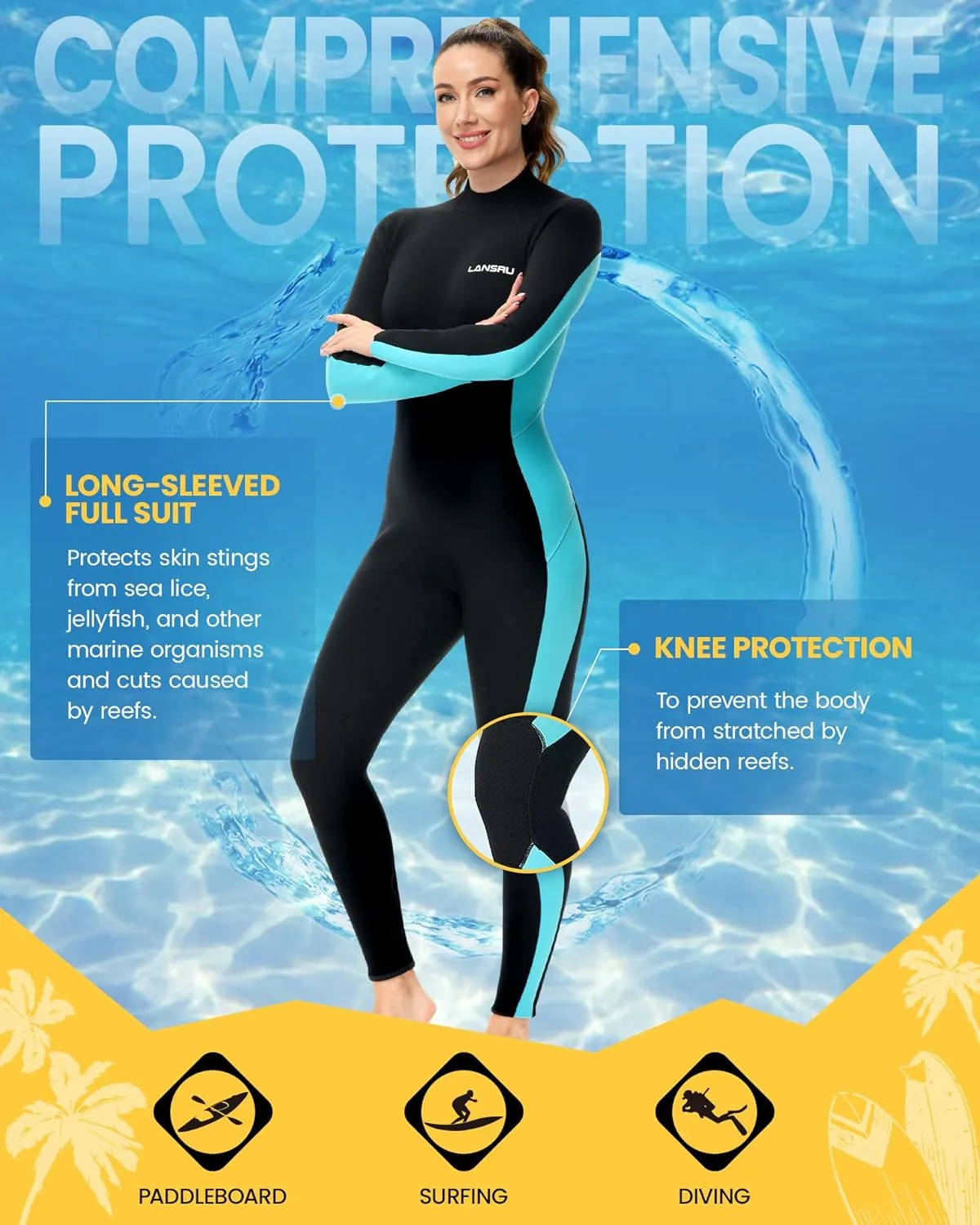 Wetsuits with Waterproof Changing Mat Bag, Upgrade CR Neoprene 3/2mm Full Suits, Ideal Thermal Diving Suit in Cold Water, Back Zip for Surfing Snorkeling Diving Swimming