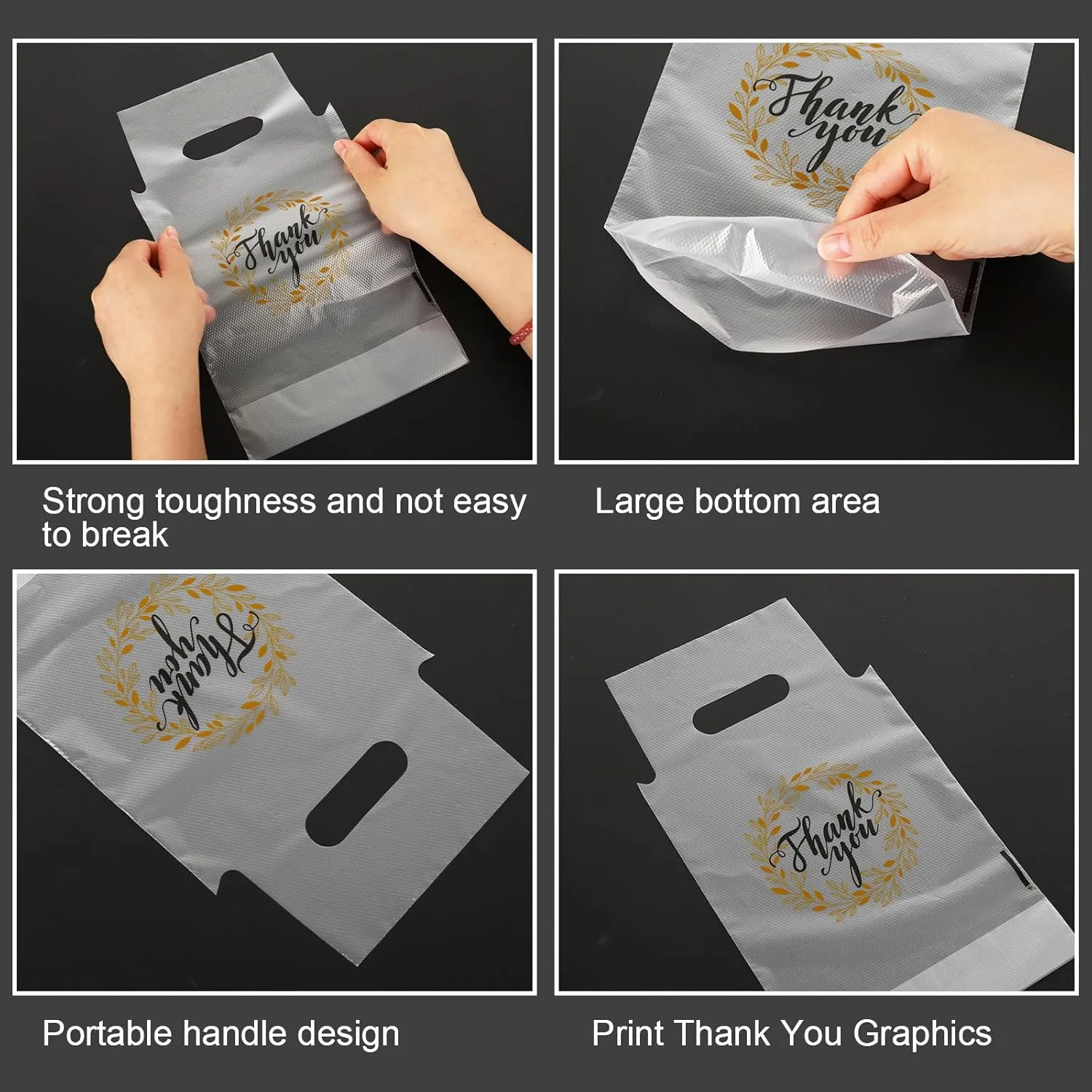 Whaline 1000 Count Thank You Handle Drinking Bags 1 Cup Handle Drink Carriers Plastic Packaging Poly Bags for Delivery Take Out Cup Holder Beverage Coffee Juice Milk Tea Stores, 11 x 6.3 Inch
