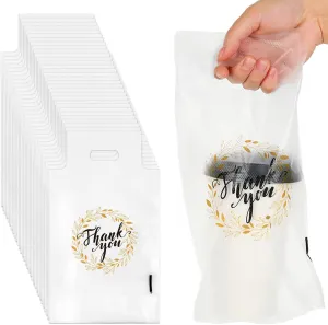 Whaline 1000 Count Thank You Handle Drinking Bags 1 Cup Handle Drink Carriers Plastic Packaging Poly Bags for Delivery Take Out Cup Holder Beverage Coffee Juice Milk Tea Stores, 11 x 6.3 Inch