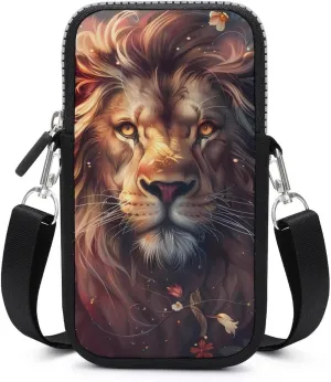 Wild Animals Lion Flowers Crossbody Bag for Women Men Phone Purses Shoulder Bag Handbag