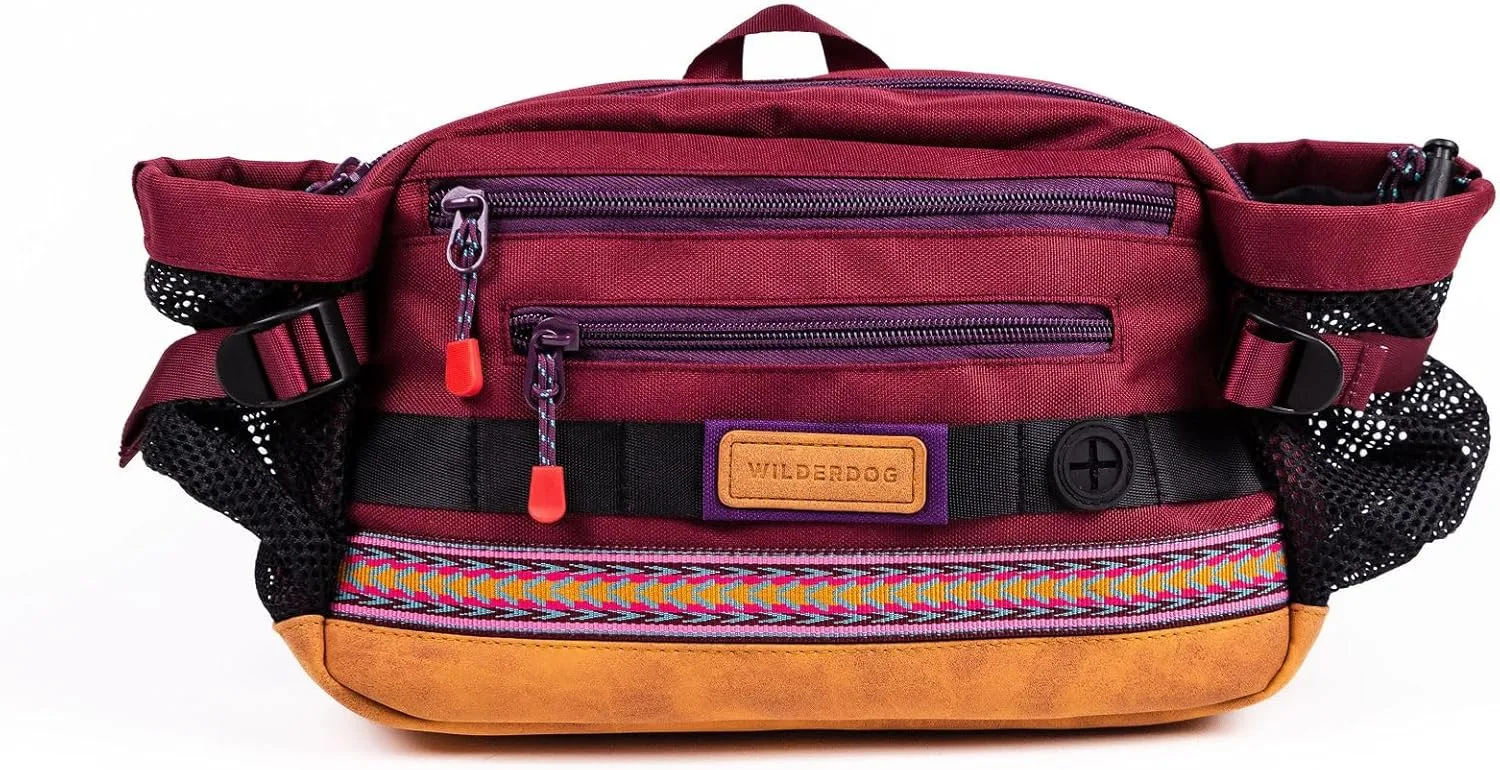 Wilderdog Mega Hip Pack with 3-Liter Capacity, Two Mesh Water Bottle Pockets, Interior Key Loops, Adjustable Straps, and Poop Bag Dispenser (Huckleberry)