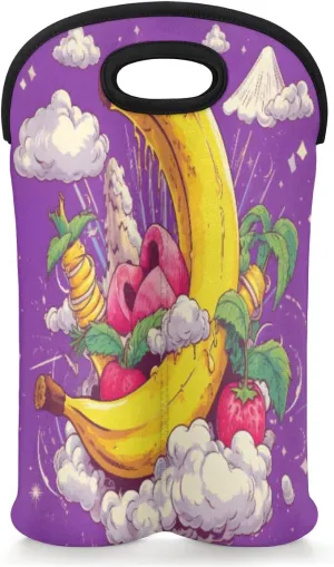 Wine Carrier Tote Bag Banana Moon Neoprene Wine Tote Bags 2 Bottle Wine Bottle Bags Wine Champagne Bottle Protective for Travel, Picnic, Gift