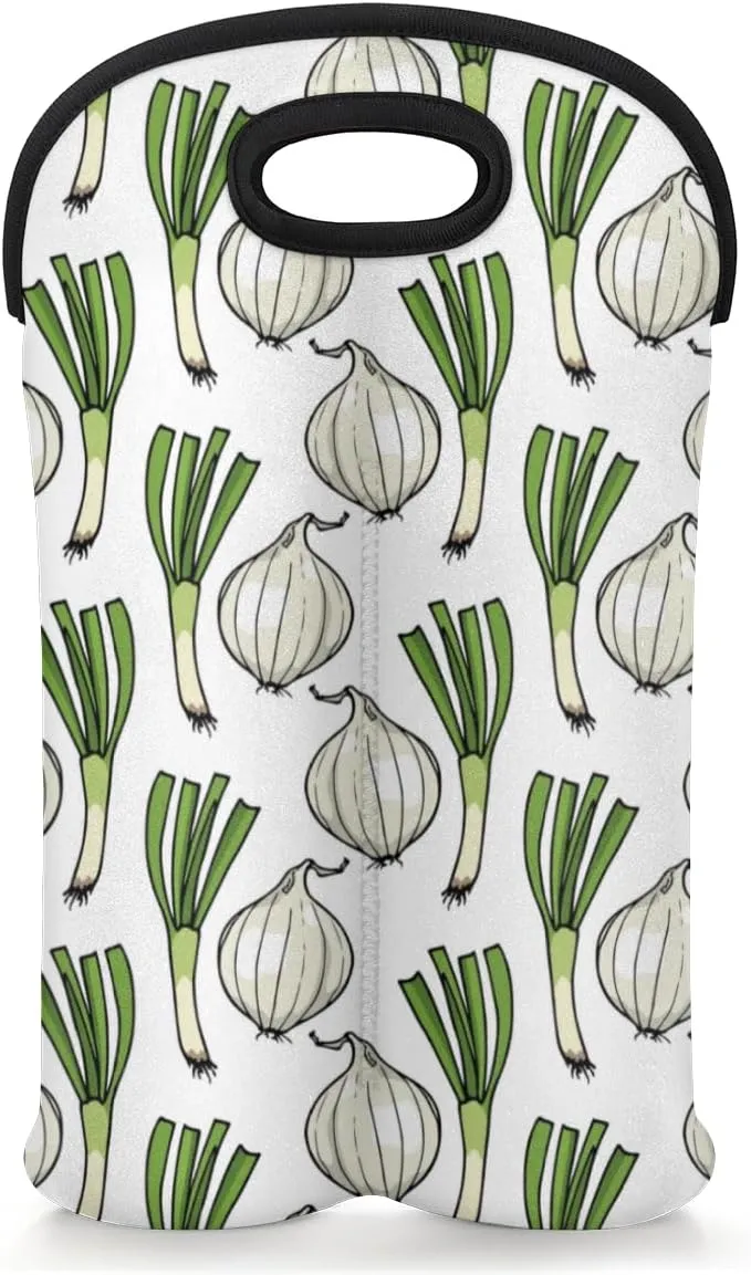 Wine Gifts for Women Men Garlic Onion Wine Bottle Tote Bag Wine Carrire Protector Travel Picnic Acccessories Gifts Holds 2 Bottles