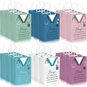Woanger 50 Pieces Nurse Appreciation Gift Bag Bulk Nursing CNA Week Gift Treat Goodie Favor Paper Bag with Handle for Student Assistant Birthday Graduation Party Supplies, 5 Colors
