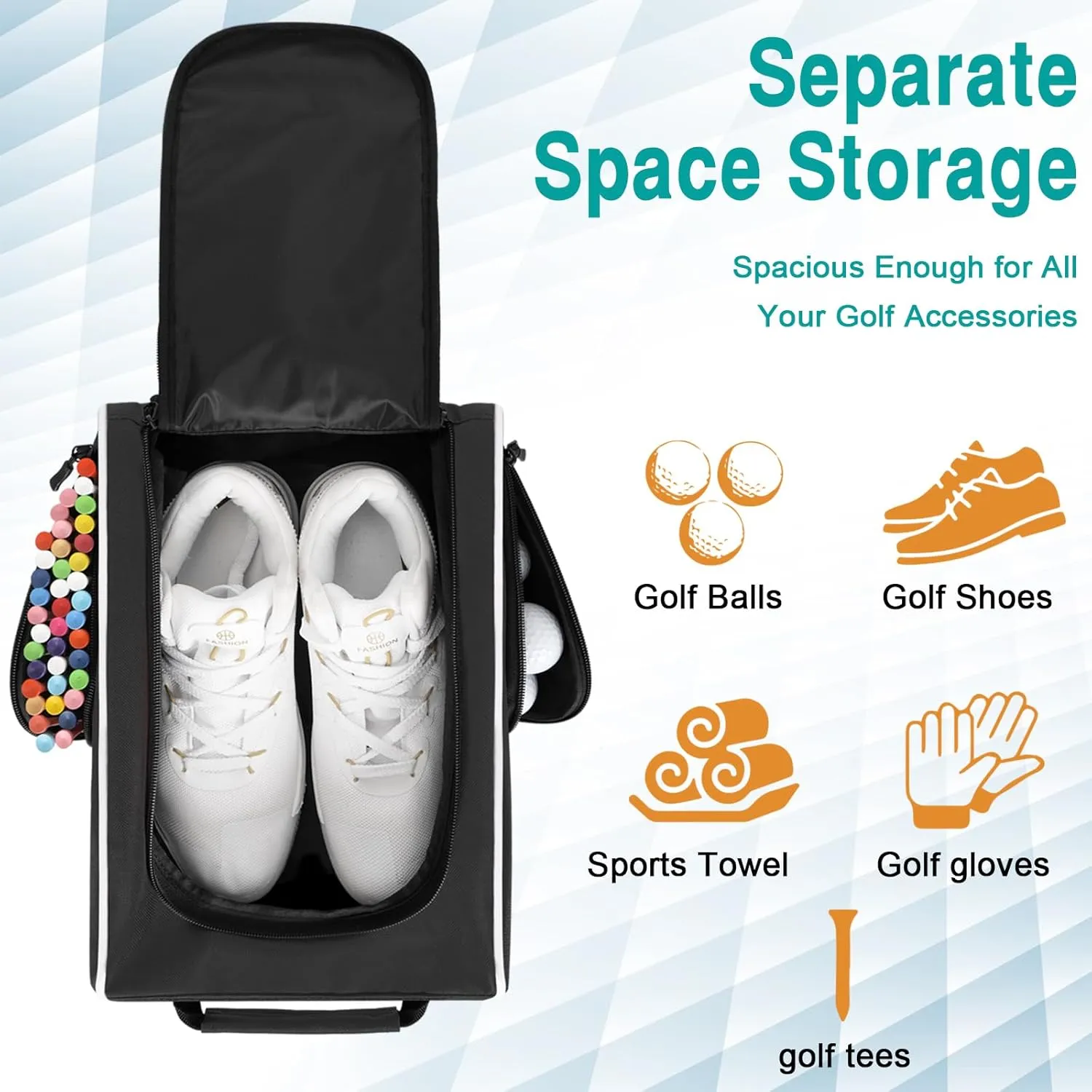 Wolt 2 Pcs Golf Shoe Bag for Travel- Zippered Shoes Carrier Bags with Ventilation & Double Outside Accessory Pocket for Socks, Tees, Golf Balls, etc. for women and men (Black Pink)