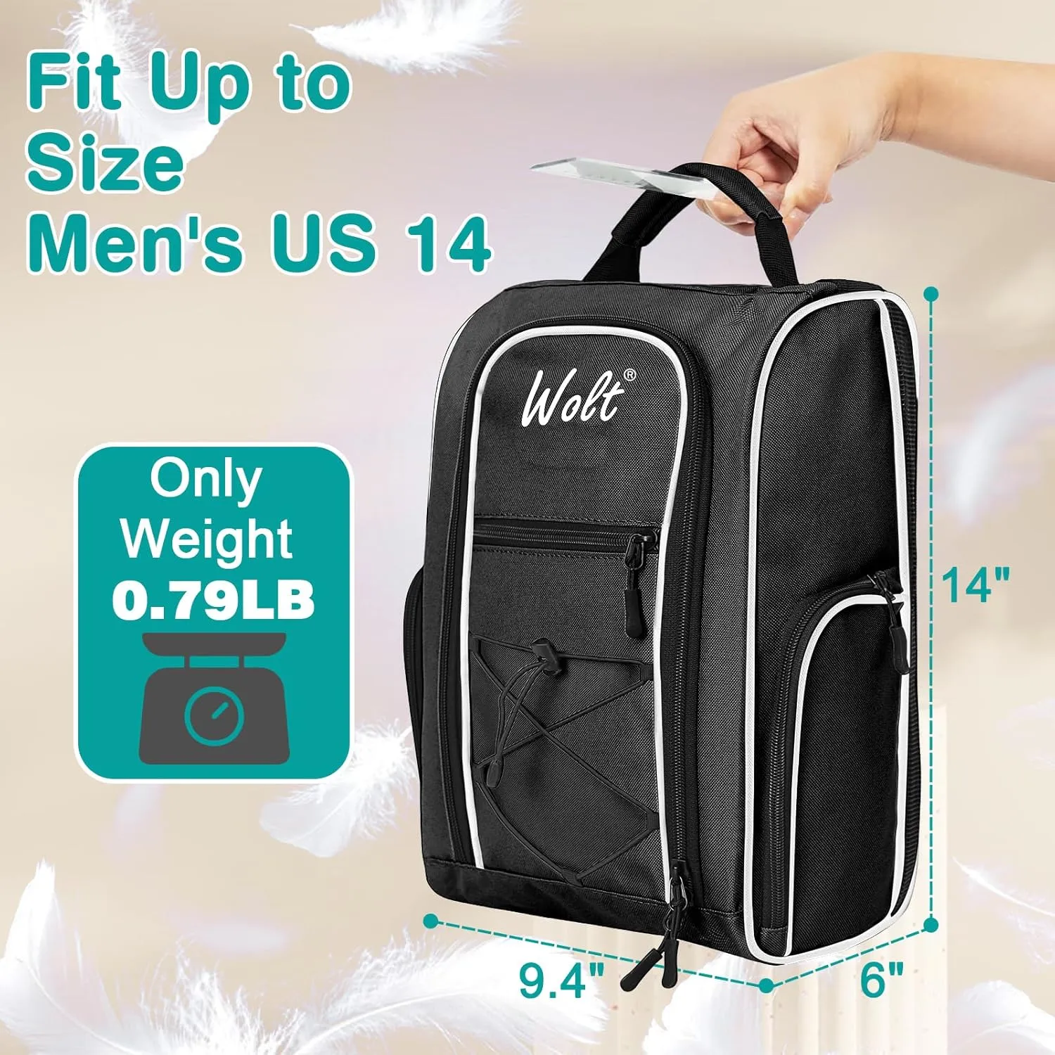 Wolt 2 Pcs Golf Shoe Bag for Travel- Zippered Shoes Carrier Bags with Ventilation & Double Outside Accessory Pocket for Socks, Tees, Golf Balls, etc. for women and men (Black Pink)
