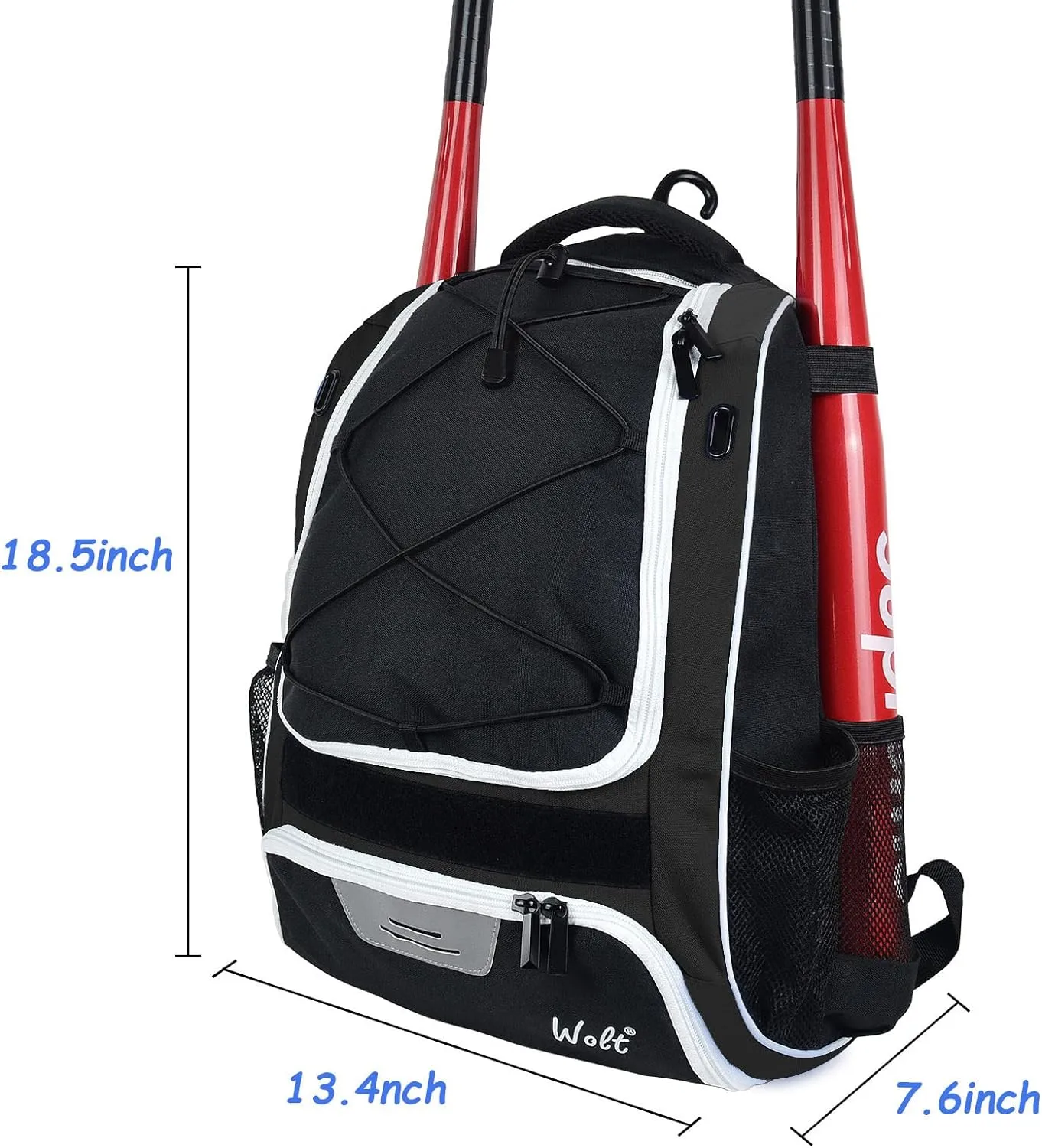 WOLT Youth Baseball Bag - Bat Backpack for Baseball, T-Ball & Softball Equipment & Gear, Bat & Glove Holder, Large Main Compartment for Helmet & accessories, Separate Shoes Compartment, Fence Hook