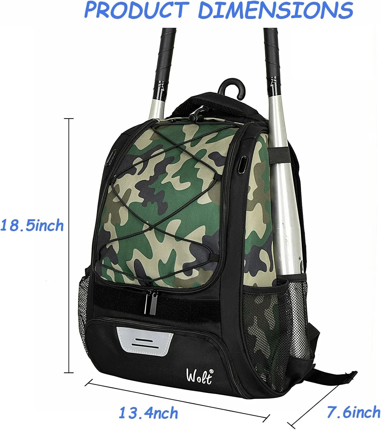 WOLT Youth Baseball Bag - Bat Backpack for Baseball, T-Ball & Softball Equipment & Gear, Bat & Glove Holder, Large Main Compartment for Helmet & accessories, Separate Shoes Compartment, Fence Hook