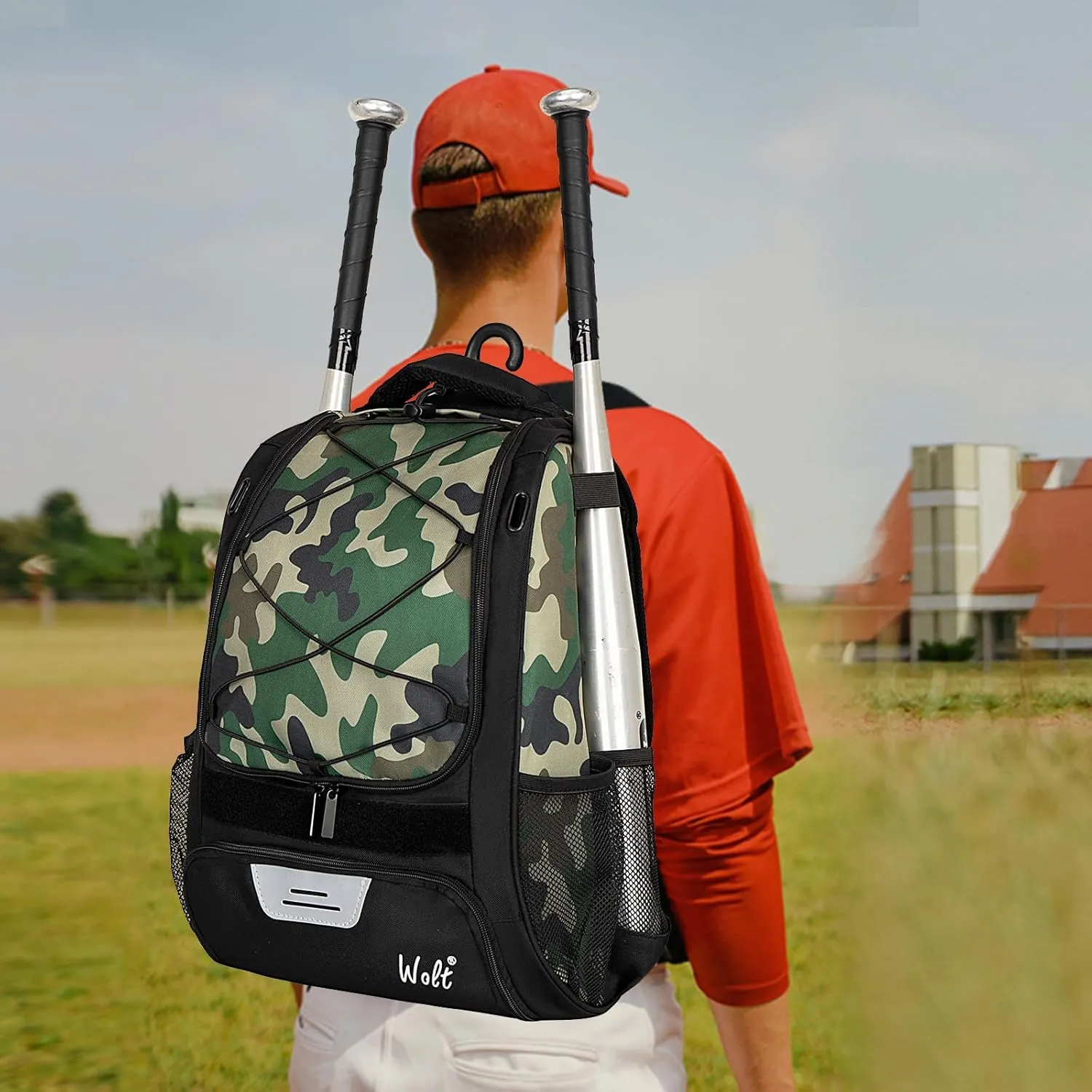 WOLT Youth Baseball Bag - Bat Backpack for Baseball, T-Ball & Softball Equipment & Gear, Bat & Glove Holder, Large Main Compartment for Helmet & accessories, Separate Shoes Compartment, Fence Hook