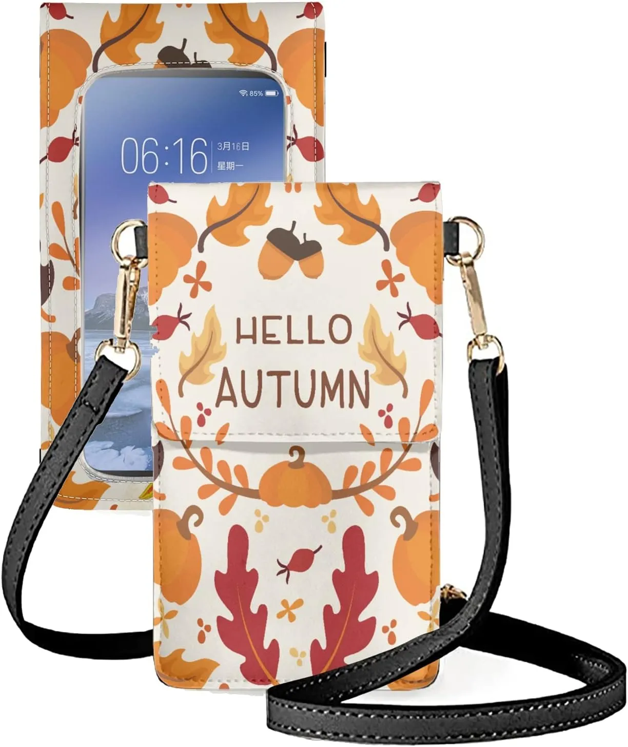 Women Crossbody Phone bag Change Purse with Clear Winder PU Leather Cellphone Pouch for Thanksgiving