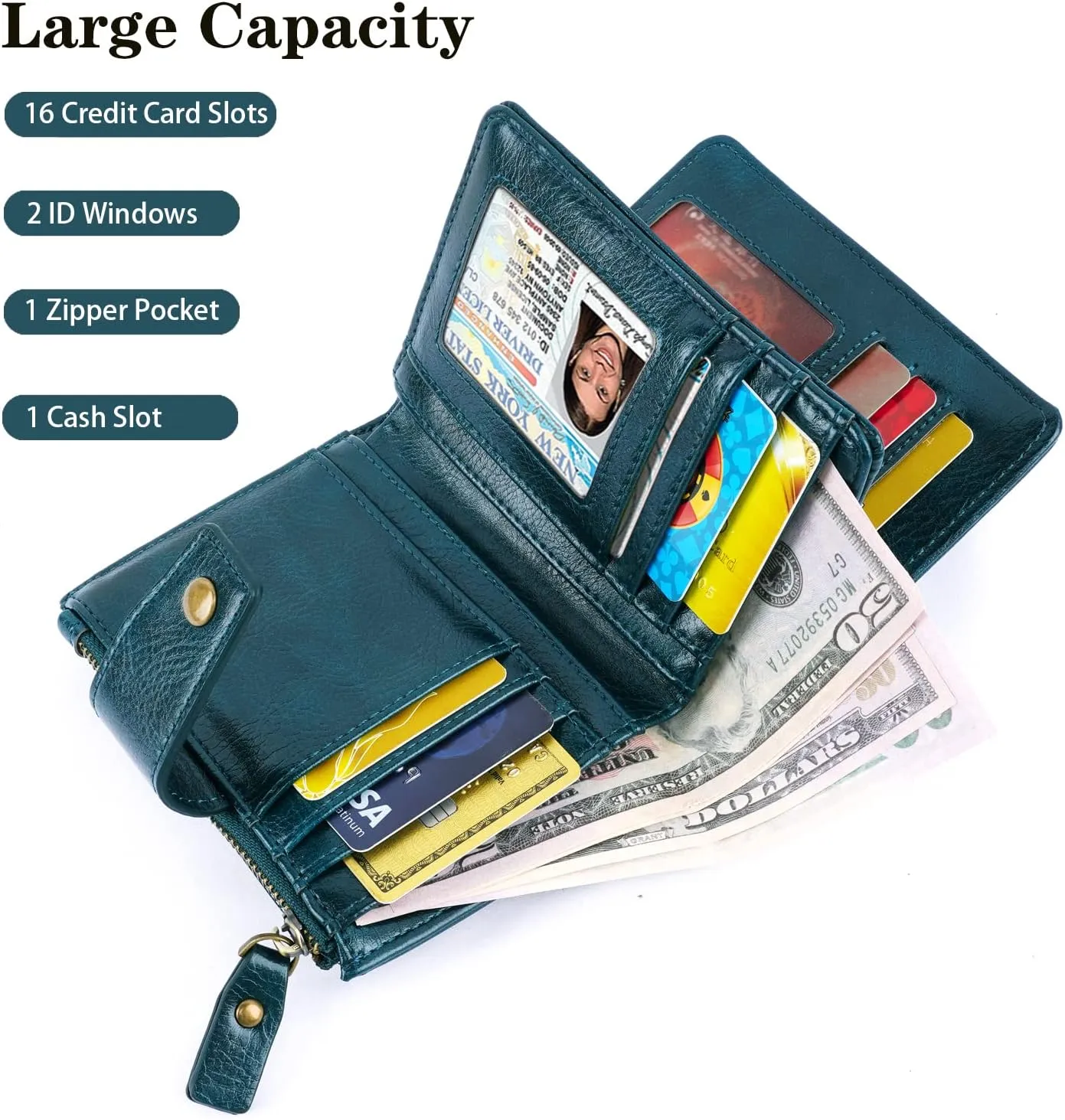 Women Leather Wallet RFID Blocking Small Bifold Zipper Pocket Wallet Card Case Purse with ID Window,Mandala Nebula
