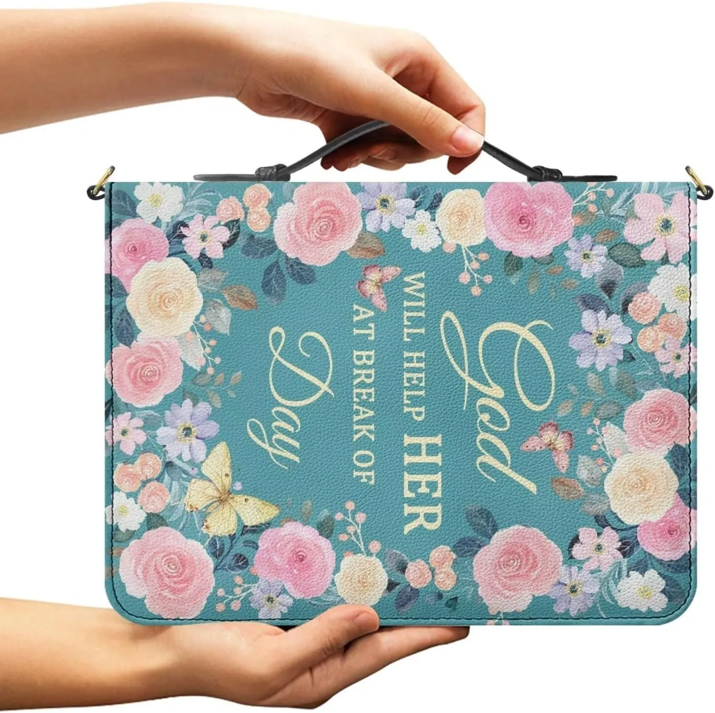 Women Men Bible Cover with Adjustable Strap Shoulder Strap Bag Bible Carrying Case for Church Services