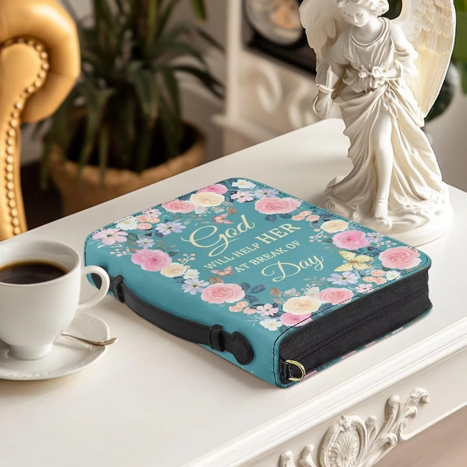 Women Men Bible Cover with Adjustable Strap Shoulder Strap Bag Bible Carrying Case for Church Services