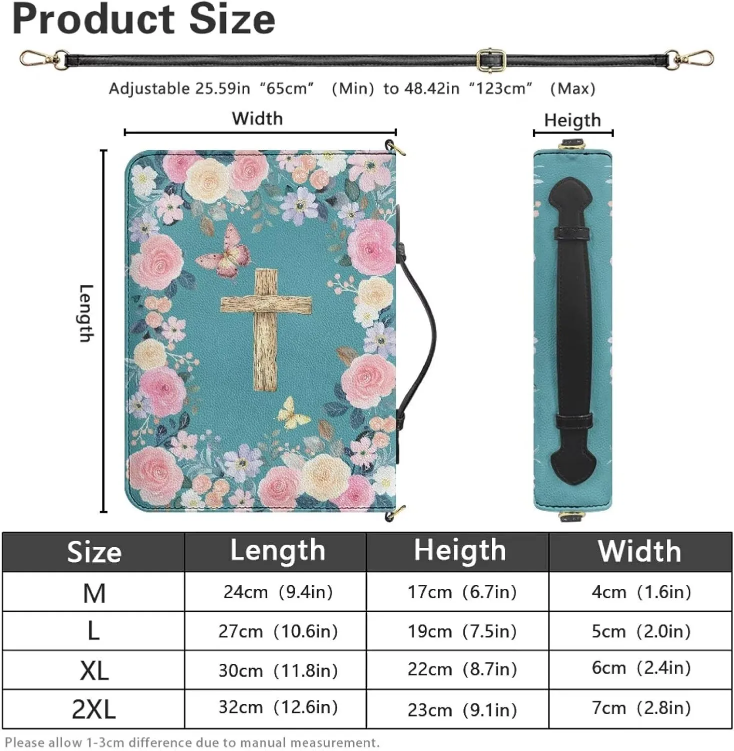 Women Men Bible Cover with Adjustable Strap Shoulder Strap Bag Bible Carrying Case for Church Services