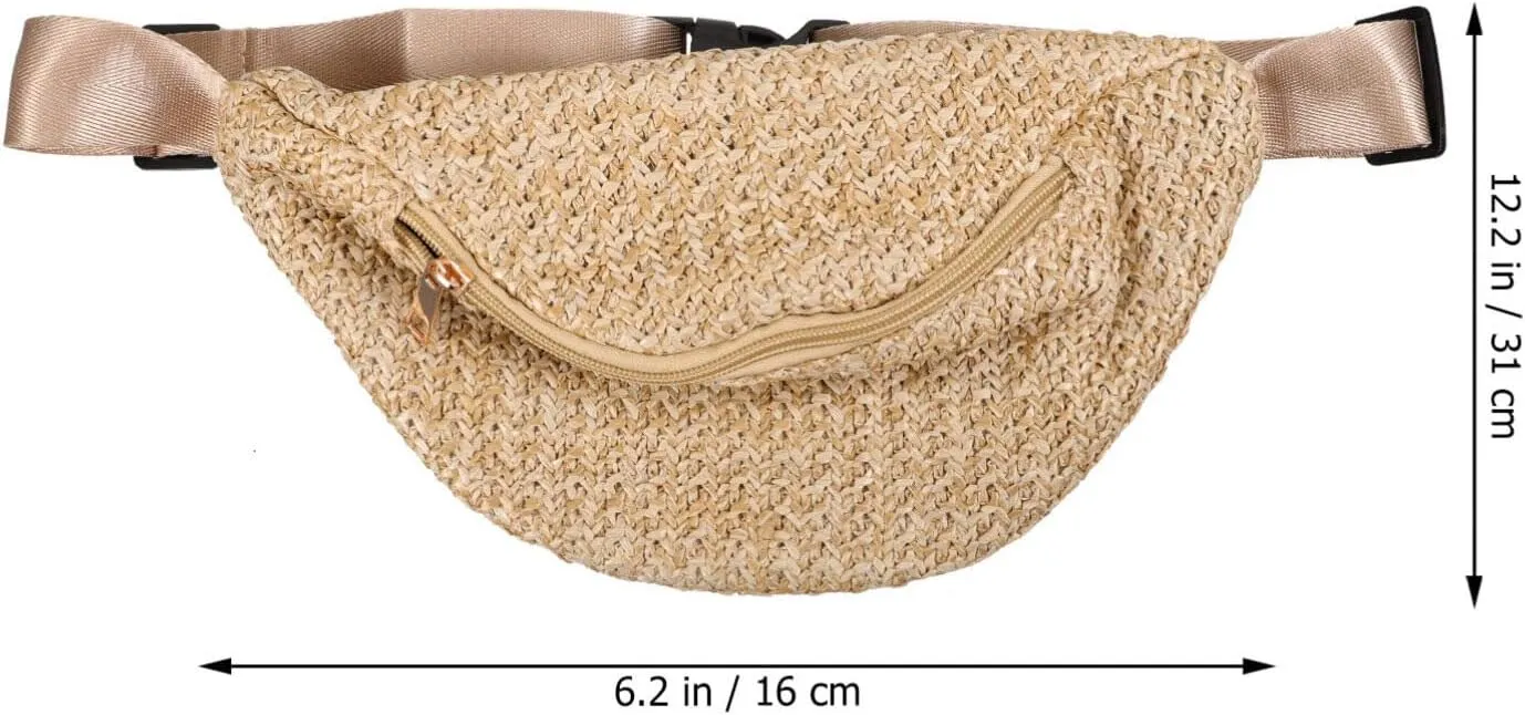Women Straw Waist Bag Imitation Woven Crossbody Chest Pouch Handmade Boho Travel Beach Bag