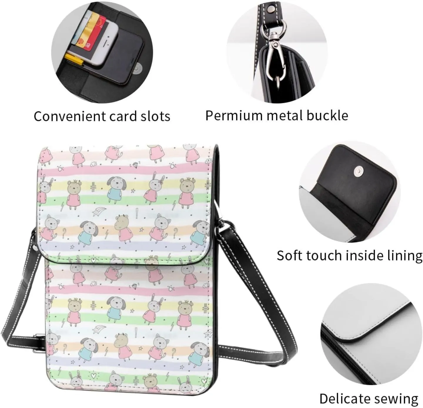 Womens Crossbody Bags Forest Animal Pattern Phone Bag Wallet Purses Adjustable Strap