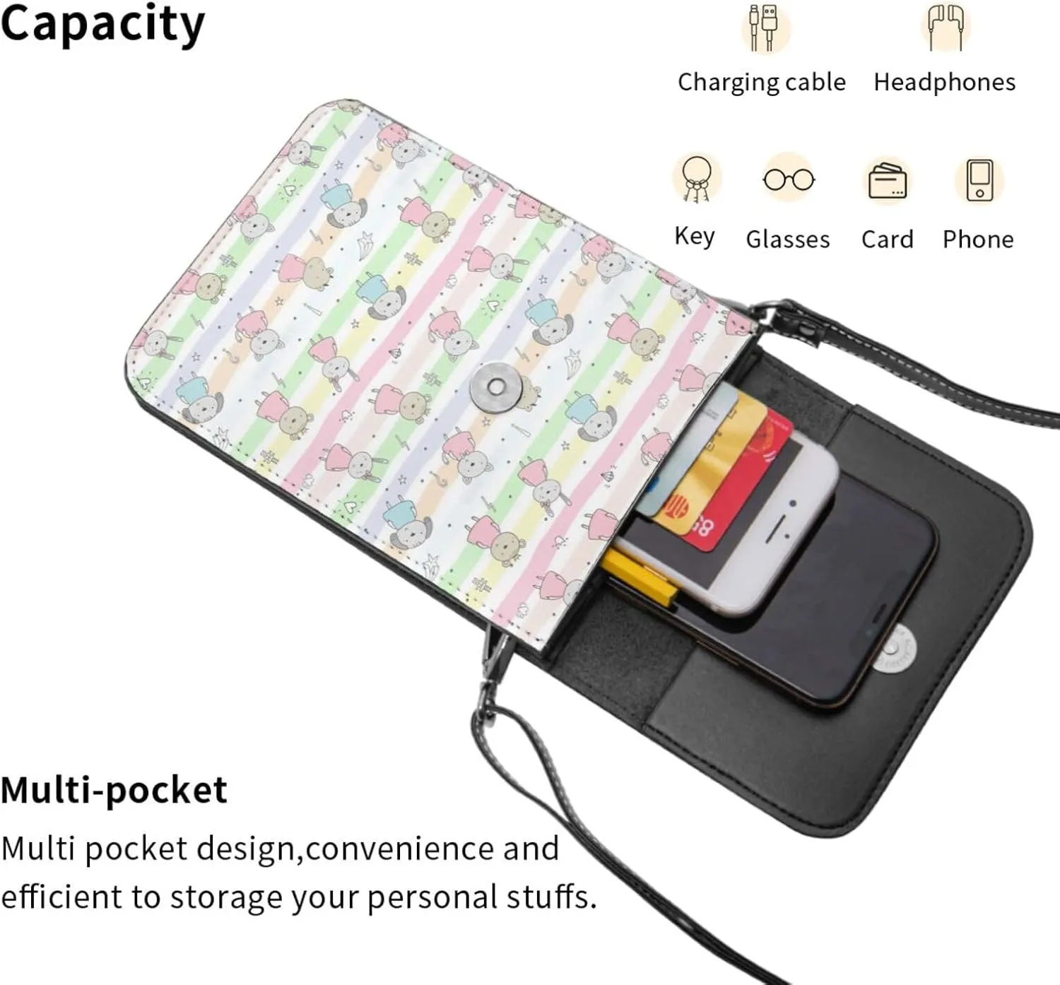 Womens Crossbody Bags Forest Animal Pattern Phone Bag Wallet Purses Adjustable Strap