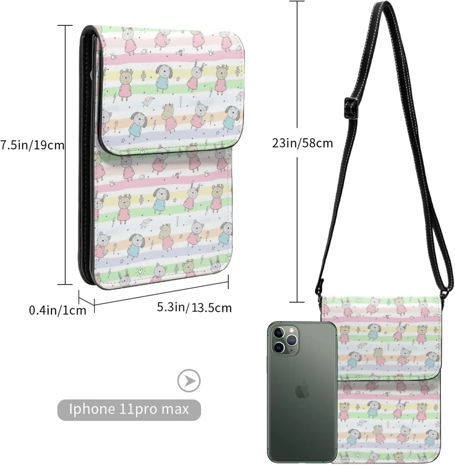 Womens Crossbody Bags Forest Animal Pattern Phone Bag Wallet Purses Adjustable Strap