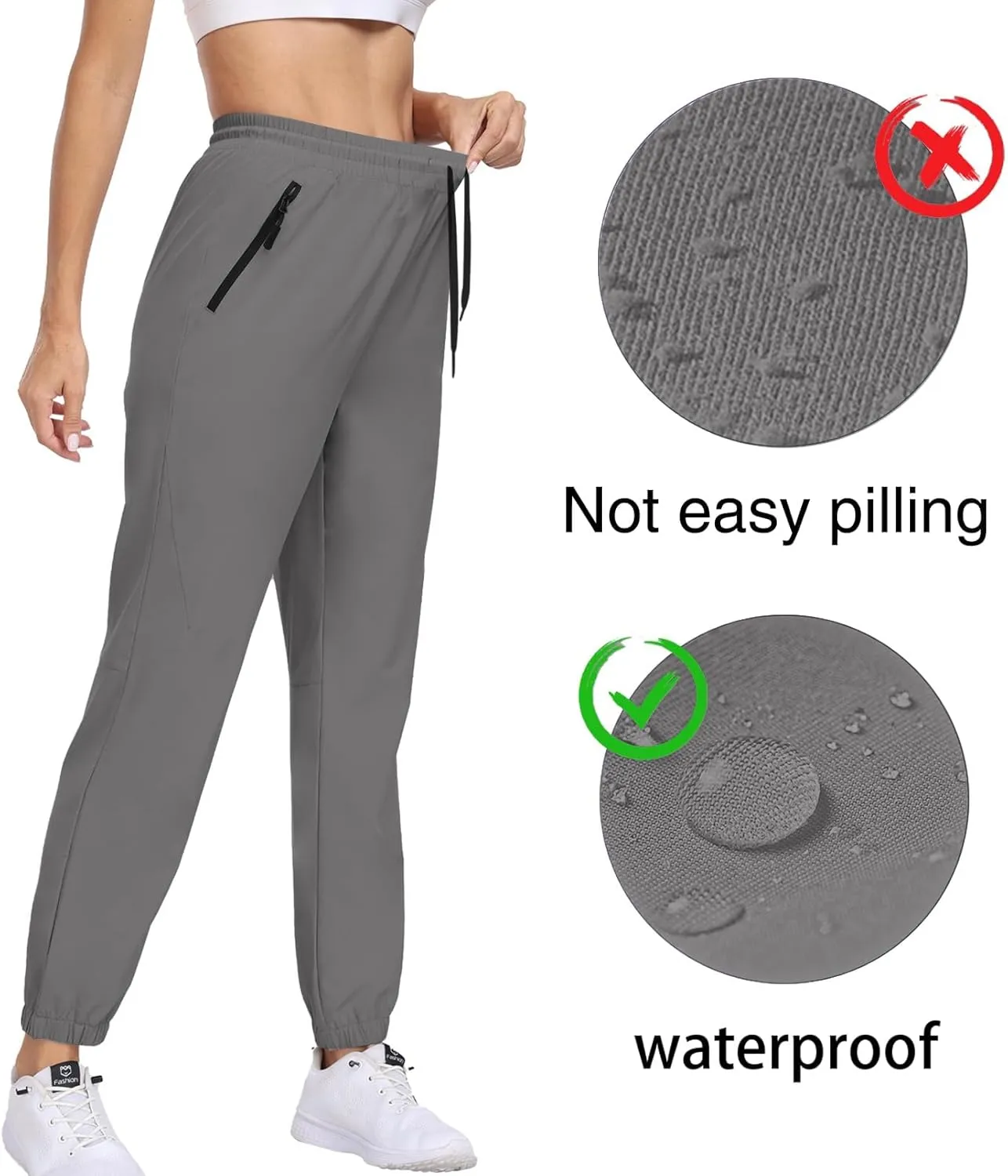 Womens Hiking Pants Water Resistant Quick Dry Cargo Sweatpants Elastic Waist Drawstring Lightweight Work Travel Casual