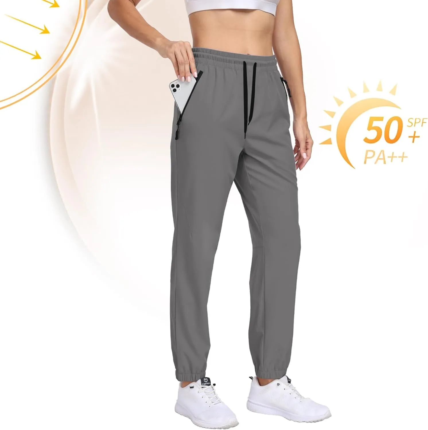 Womens Hiking Pants Water Resistant Quick Dry Cargo Sweatpants Elastic Waist Drawstring Lightweight Work Travel Casual