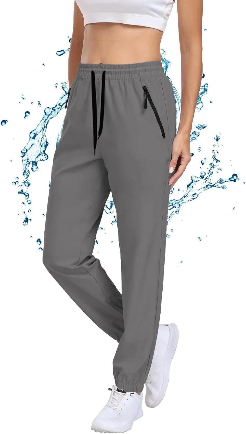 Womens Hiking Pants Water Resistant Quick Dry Cargo Sweatpants Elastic Waist Drawstring Lightweight Work Travel Casual
