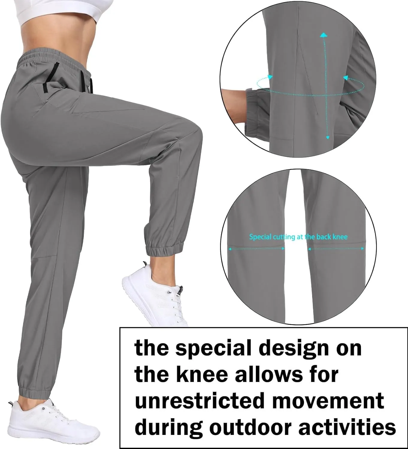 Womens Hiking Pants Water Resistant Quick Dry Cargo Sweatpants Elastic Waist Drawstring Lightweight Work Travel Casual