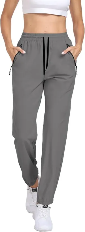 Womens Hiking Pants Water Resistant Quick Dry Cargo Sweatpants Elastic Waist Drawstring Lightweight Work Travel Casual