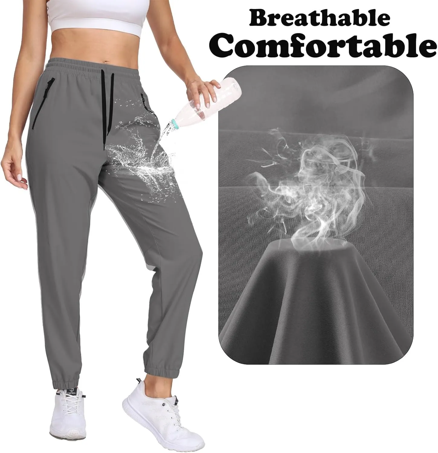Womens Hiking Pants Water Resistant Quick Dry Cargo Sweatpants Elastic Waist Drawstring Lightweight Work Travel Casual