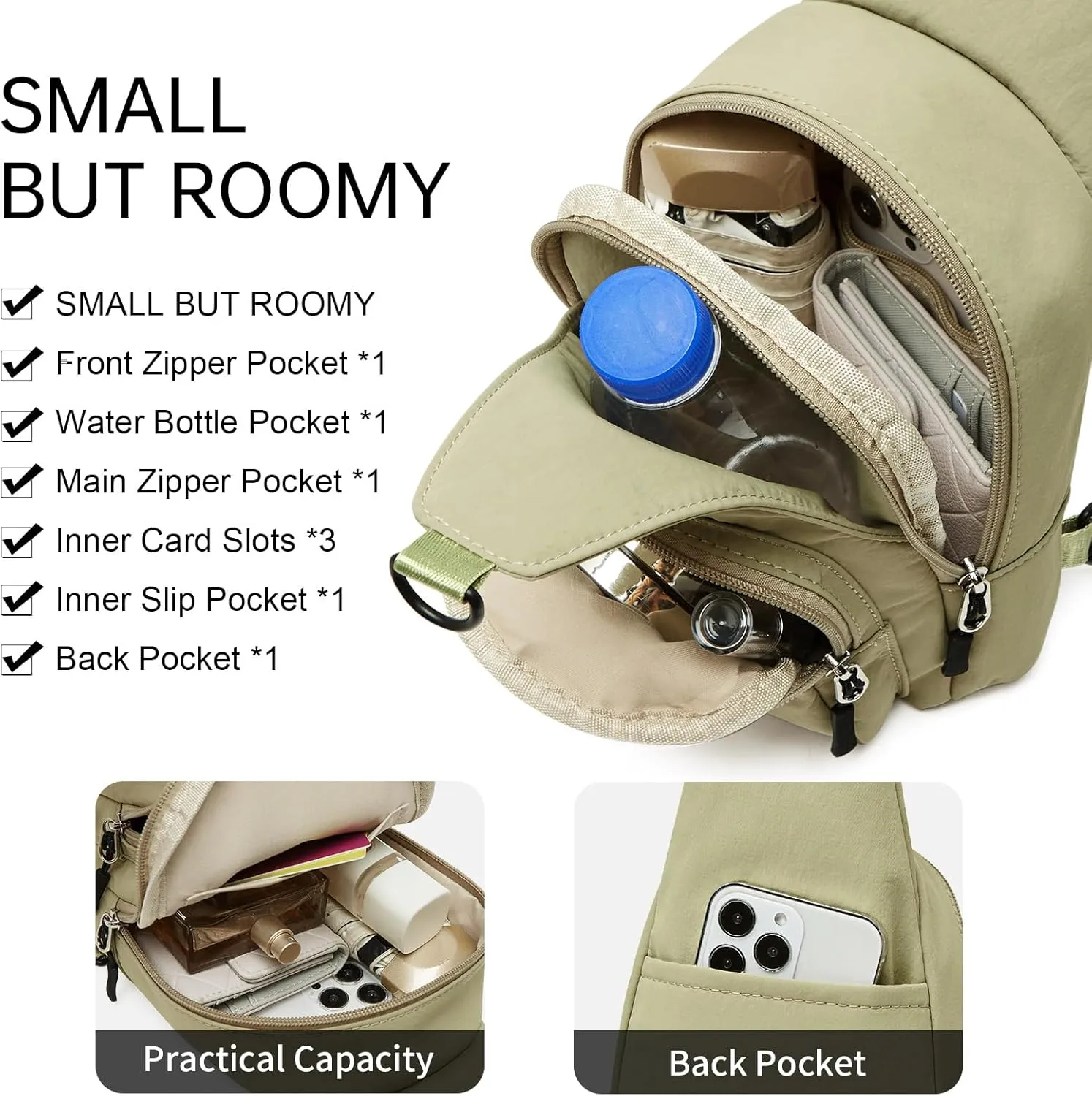 Womens Sling Bag Crossbody Bags for Women Vegan Leather Sling Backpack Daypack Fanny Pack Crossbody Purse Travel
