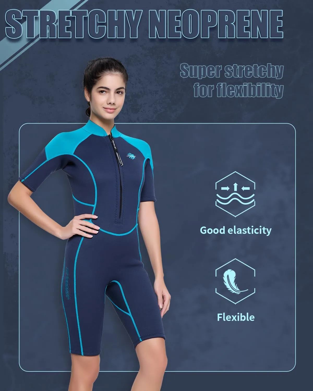 Womens Wetsuit Shorty, 3mm Front Zipper Neoprene Diving Suits for Diving Snorkeling Surfing Swimming