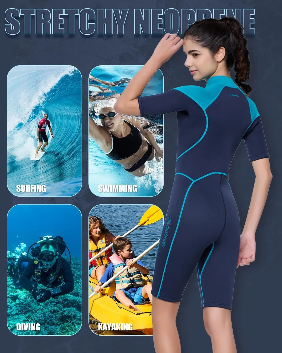 Womens Wetsuit Shorty, 3mm Front Zipper Neoprene Diving Suits for Diving Snorkeling Surfing Swimming