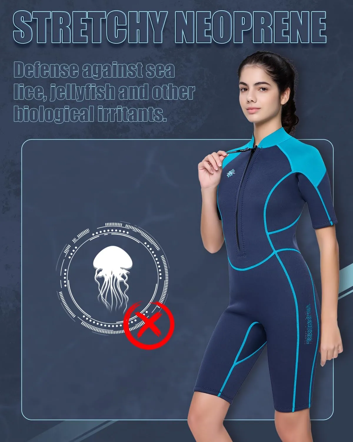 Womens Wetsuit Shorty, 3mm Front Zipper Neoprene Diving Suits for Diving Snorkeling Surfing Swimming
