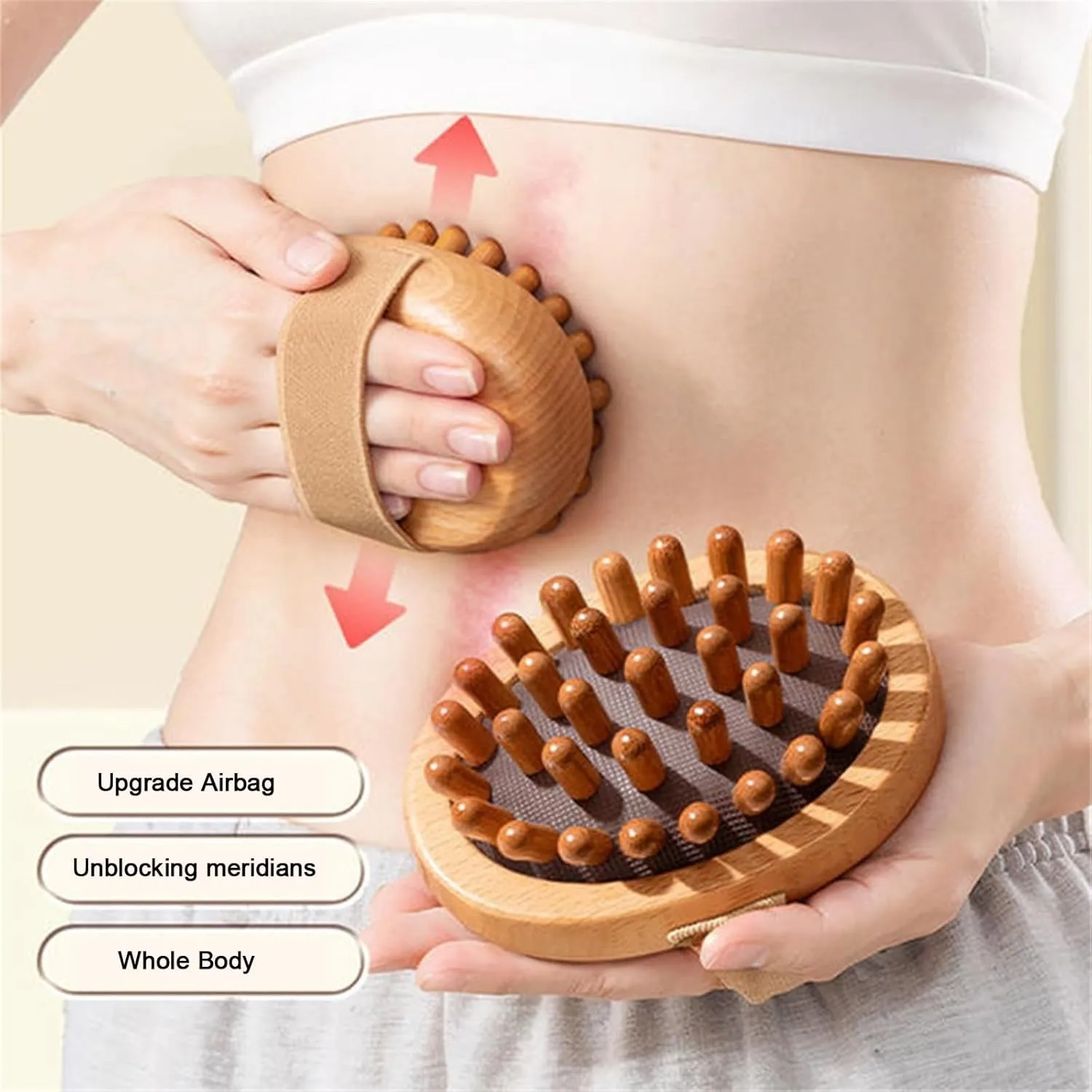 Wood Therapy Massage Tools Body Comb Relaxation Spa Meridian Pressure Brush Anti Cellulite Stress Relief, Handhold Airbag Portable Massage Brush(A)