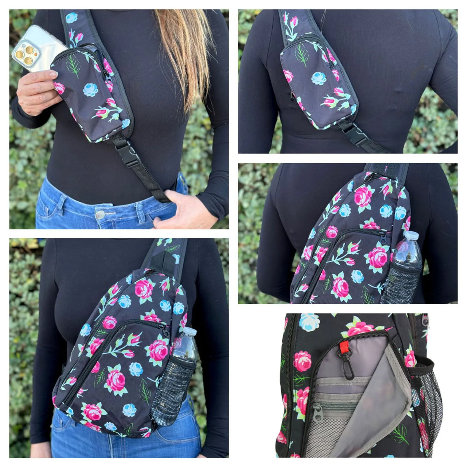 World Traveler Floral 14" Sling Crossbody Backpack Bag